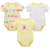 2024 Baby Girls Clothes 3 Pcs Ice Cream Design Newborn Cotton Bodysuit Short Sleeve Summer Overalls